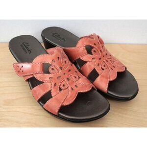 Clarks Bendables Pink Slip On Leather Wedge Sandals Size 7.5
